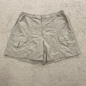 LL Bean Womens 18 Cargo Shorts Tan Nylon Hiking Outdoor Comfort Waist 0WW78